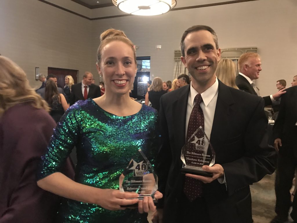 McGuire Wood & bissette Attorneys Rebecca Crandall and Matt Roberson 40 Under Forty Honorees