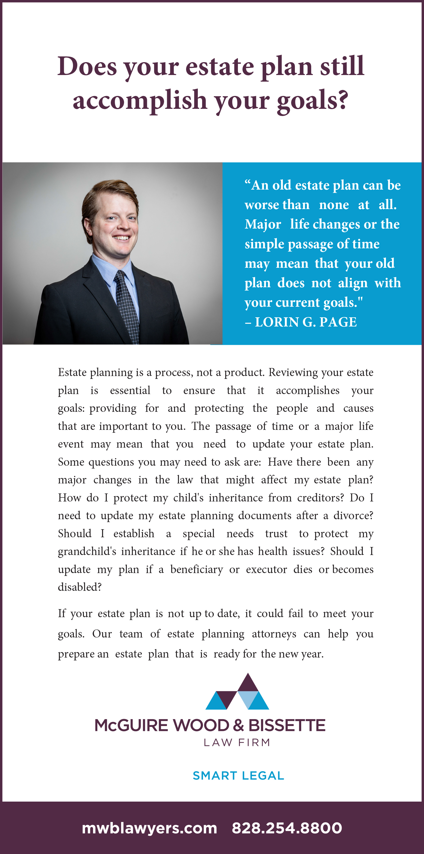 McGuire Wood & Bissette Attorney Lorin Page article "Does your estate plan still accomplish your goals?"