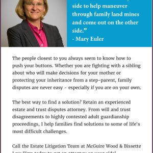 McGuire Wood & Bissette Attorney Mary Euler Article "Families May Fight, But You Don't Have To Fight Alone."